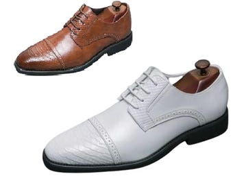 Handmade White, Brown Color Snake Textured Genuine Leather Cap Toe Lace Up Oxfords Shoes