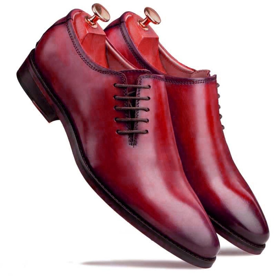Handmade Burgundy Color Original Calf Leather Classic Side Lace up — free download