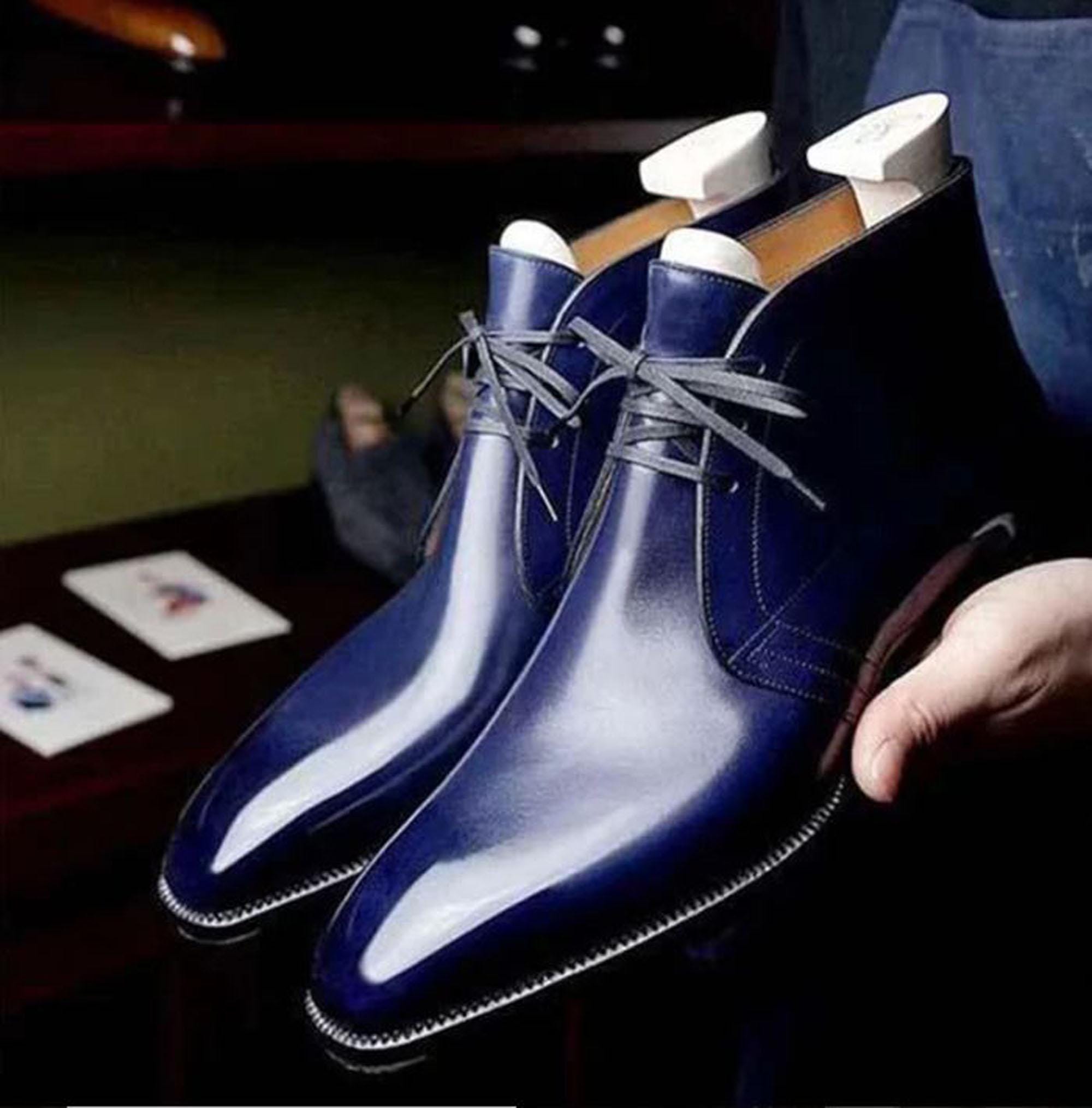 Blue Leather Chukka Boots with Sleek Design The Newman Chukka Boot - Midnight Blue Suede – Paul Evans main image 2