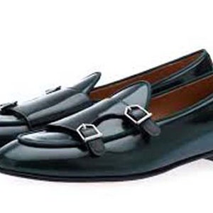 Handmade BLACK Color Genuine Leather Belgian Monk Strap  Stylish Slip-On Shoes For Men's
