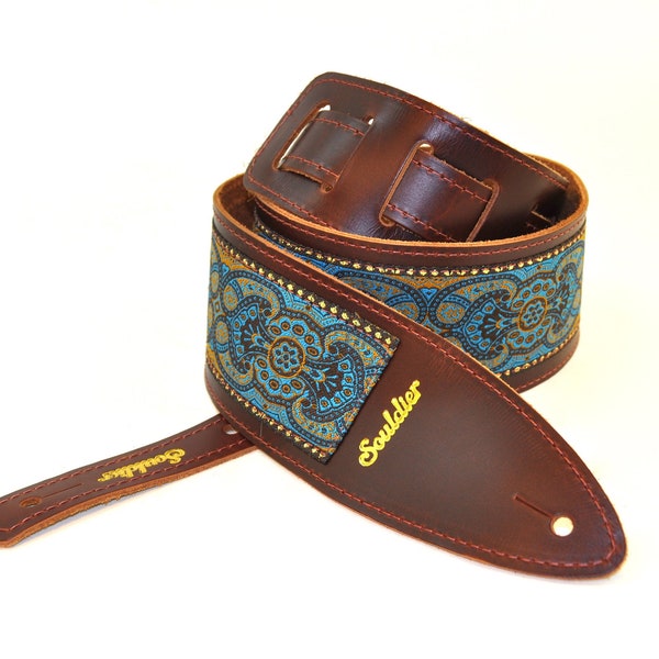 Souldier 'Torpedo' Leather Guitar Strap in Arabesque Turquoise - Personalization Available - FREE SHIPPING