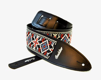 Souldier 'Torpedo' Leather Guitar Strap 'Johnny Cash' San Quentin Red - Personalization Available - FREE SHIPPING