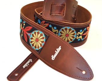 Souldier 'Torpedo' Leather Guitar Strap in Daisy Nutmeg - Personalization Available - FREE SHIPPING