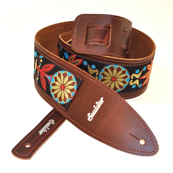 Souldier 'Torpedo' Leather Guitar Strap in Daisy Nutmeg - Personalization Available - FREE SHIPPING