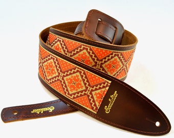 Souldier 'Torpedo' Leather Guitar Strap in Rustic Orange - Personalization Available - FREE SHIPPING