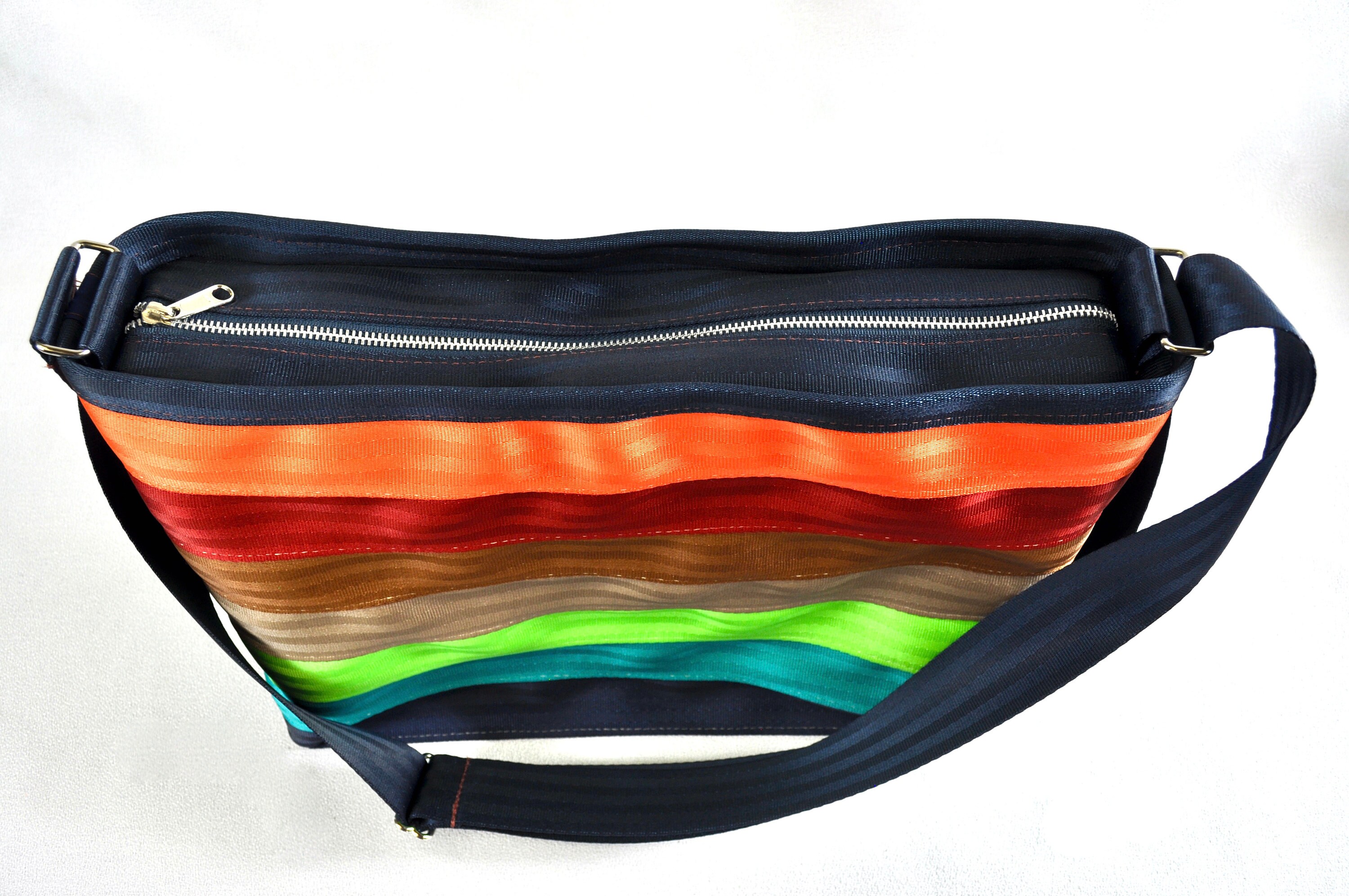 Rainbow Stripe Recycled Seatbelt Messenger Bag by Souldier Etsy
