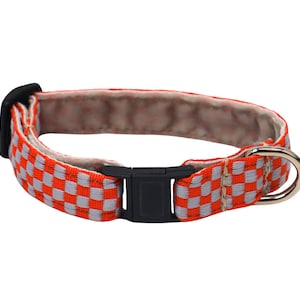 Check Checker Orange and Grey 5/8&quot; Adjustable Handmade Cat Collar