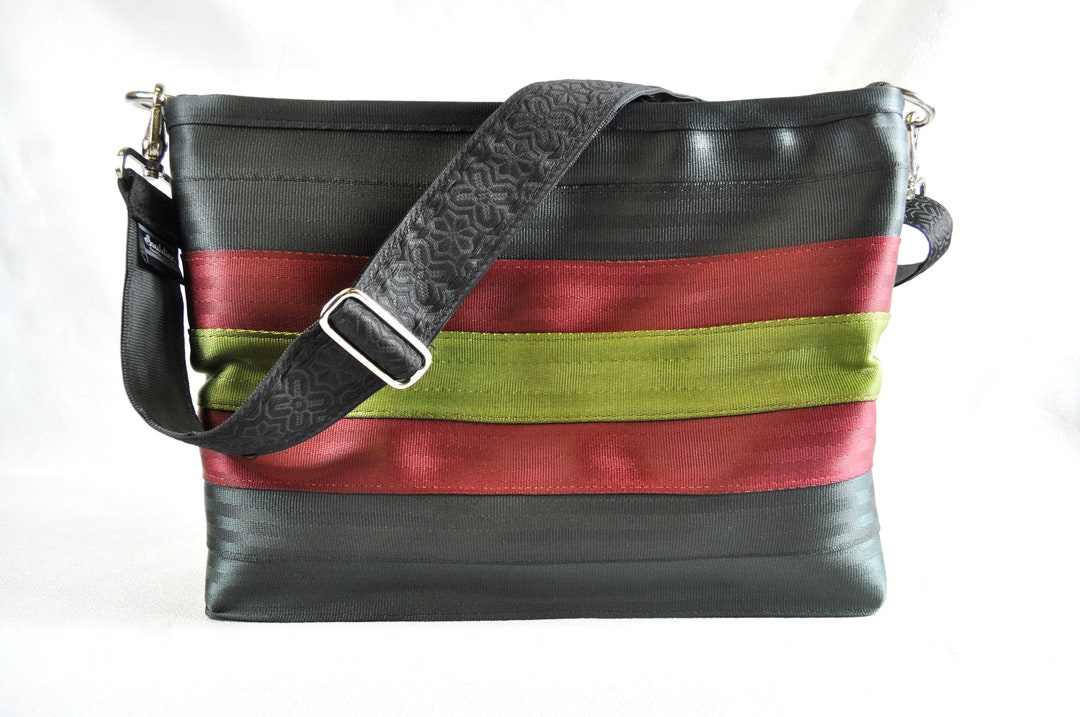 Hawthorne Olive and Burgundy Recycled Seatbelt Messenger Bag Etsy