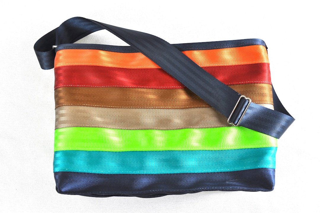 Rainbow Stripe Recycled Seatbelt Messenger Bag by Souldier Etsy