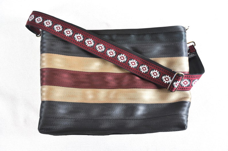 Hawthorne Racing Stripe Recycled Seatbelt Messenger Bag by Etsy