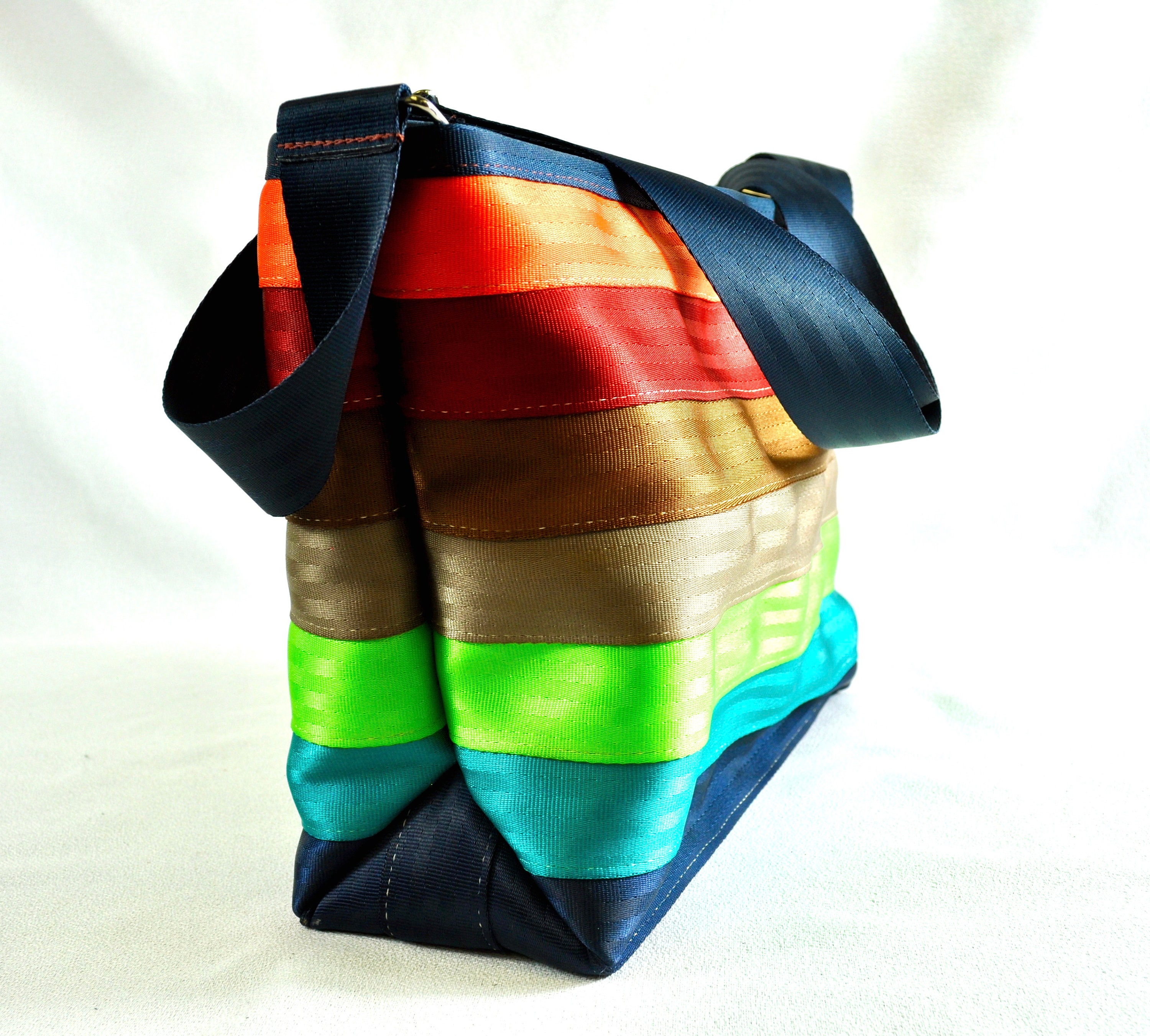 Rainbow Stripe Recycled Seatbelt Messenger Bag by Souldier Etsy