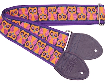 Correa de guitarra oficial WILCO 'Owls' morada y naranja - Edición limitada