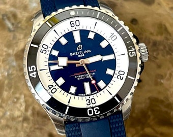 BREITLING 44 Steel Blue Dial with Black  - Strap