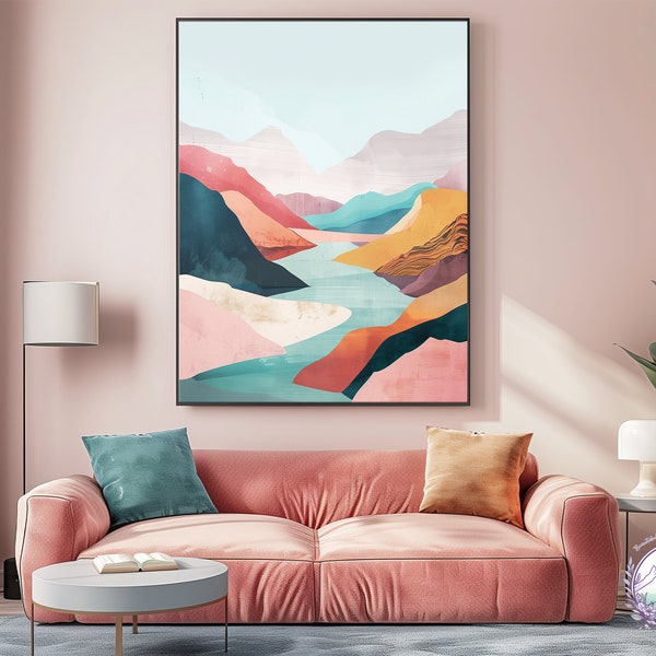 Pastel Desert Landscape Art Print Large Printable Wall Art Modern Minimalist Decor Digital Download Nature Soft Color | Multiple Size Ratios