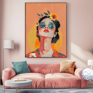 Bright Asian Woman Portrait Print Large Digital Printable Wall Art Colorful Modern Portrait Art Contemporary Wall Decor Multicolor Art