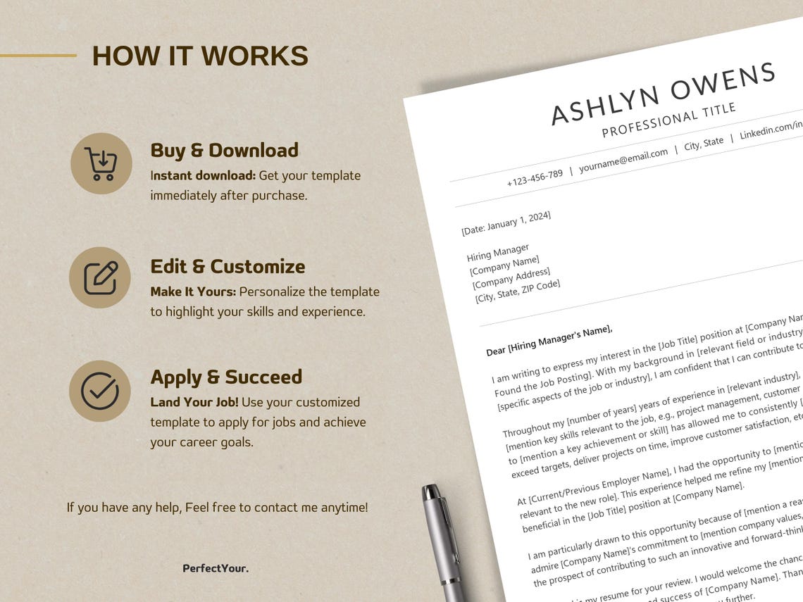 Editable Cover Letter Template: Professional Design, Pre-written Sample ...