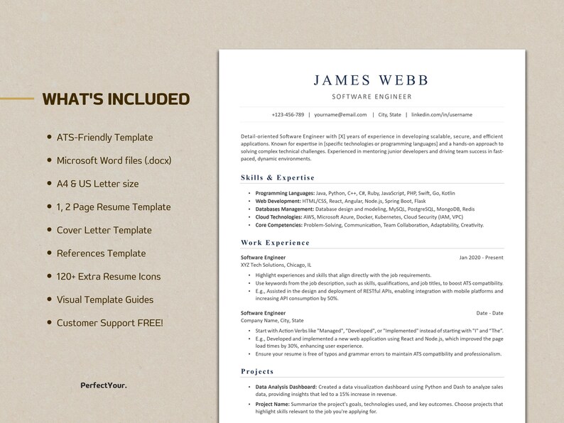 Software Engineer Resume Template: Clean ATS Design (word .docx) - Etsy