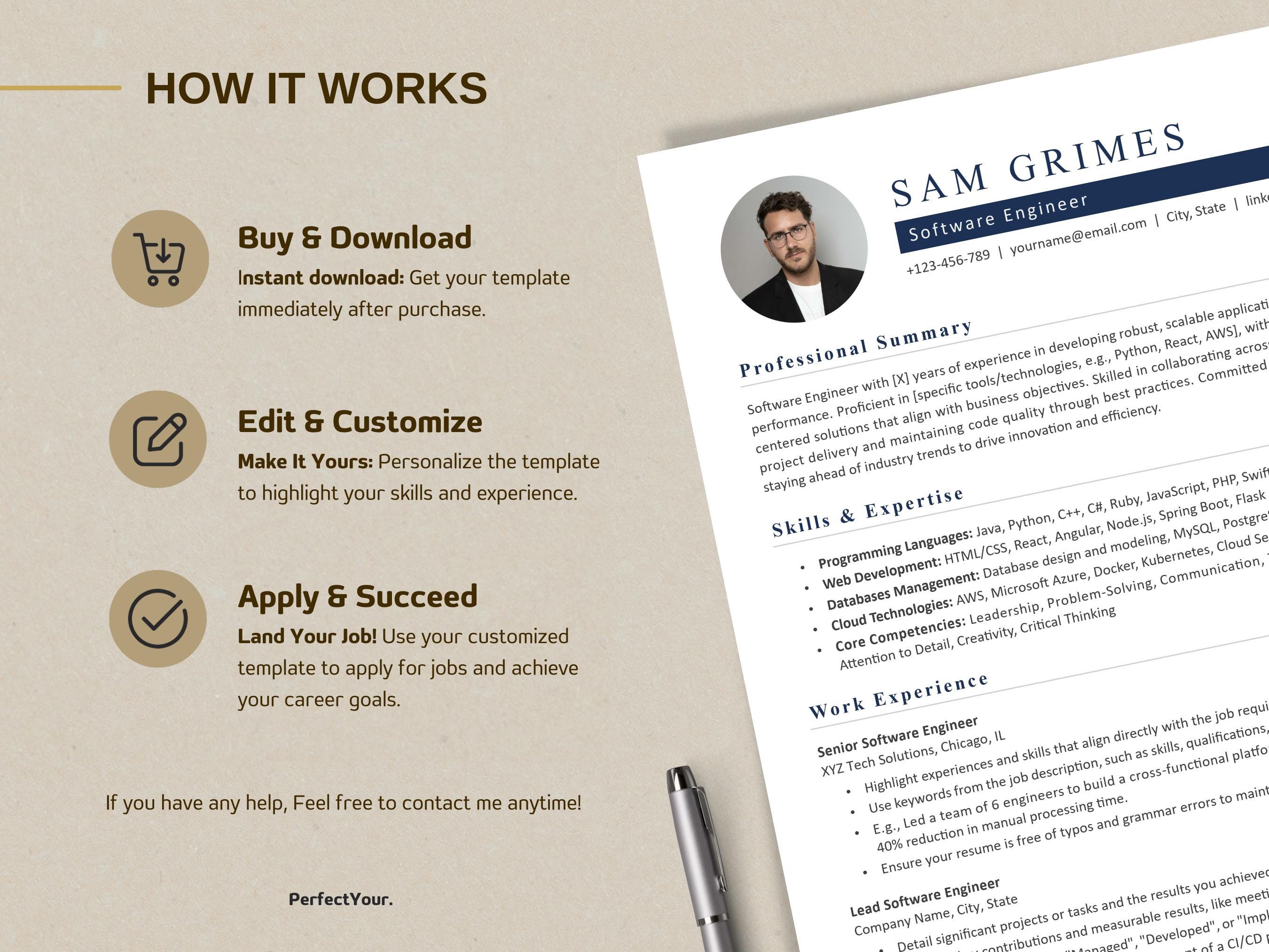 Software Engineer Resume Template: Modern ATS CV (word Format) - Etsy