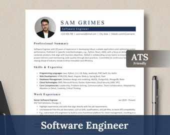 Lebenslaufvorlage für Software-Ingenieur mit Foto, Programmierer, Computer Science, Software-Entwickler Lebenslauf & Anschreiben, ATS Lebenslauf Word-Format