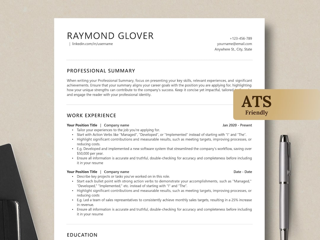 Minimalist ATS Friendly Resume Templates Word, ATS CV Templates, Cover ...