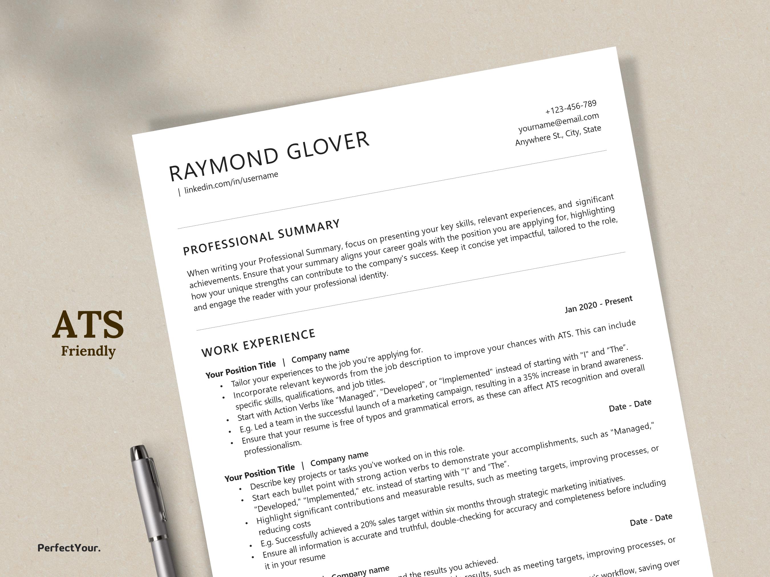 Minimalist ATS Resume and Cover Letter Template, References, Icons ...
