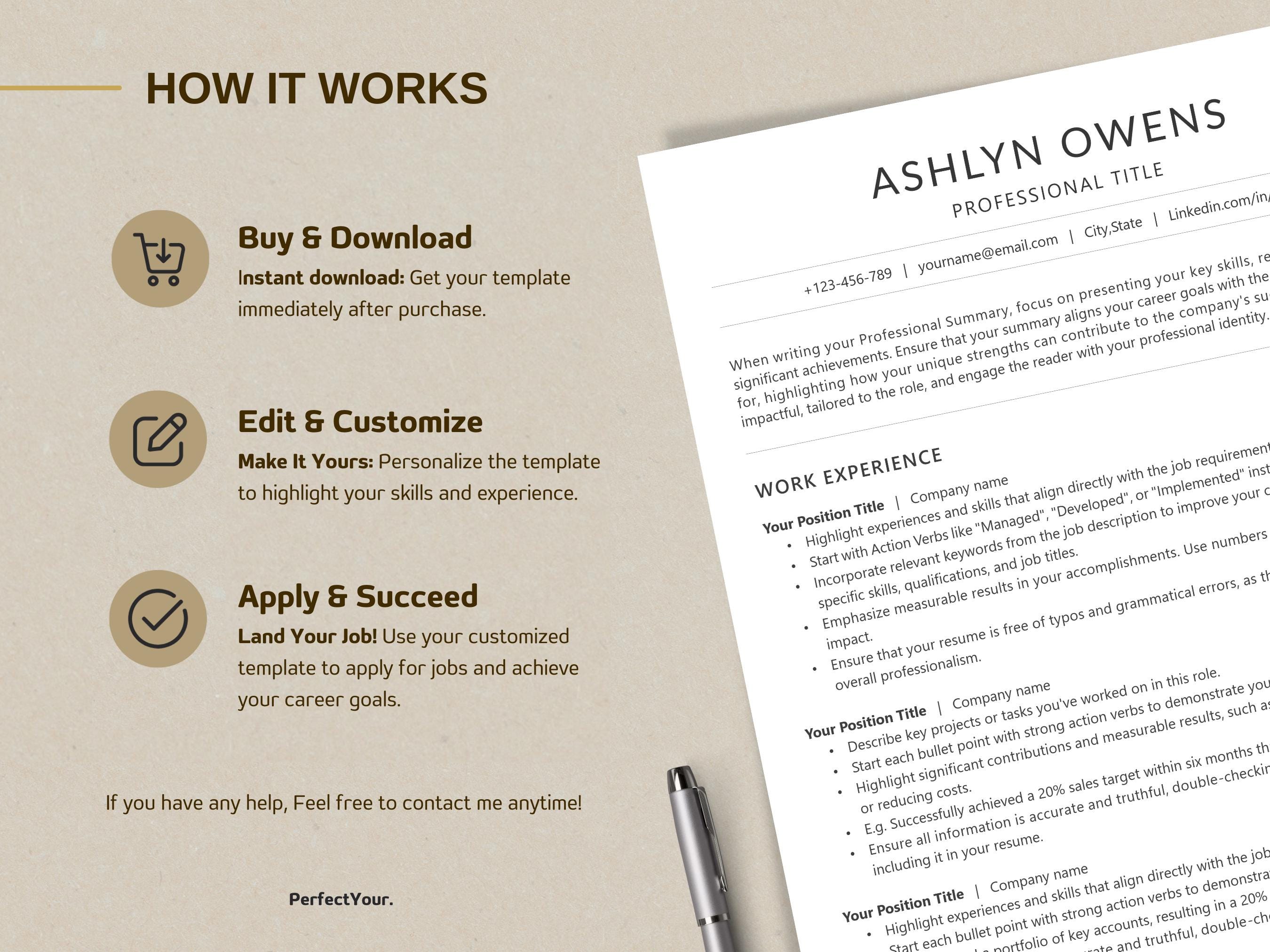 Minimalist Resume Template, ATS Friendly CV, Cover Letter (digital ...