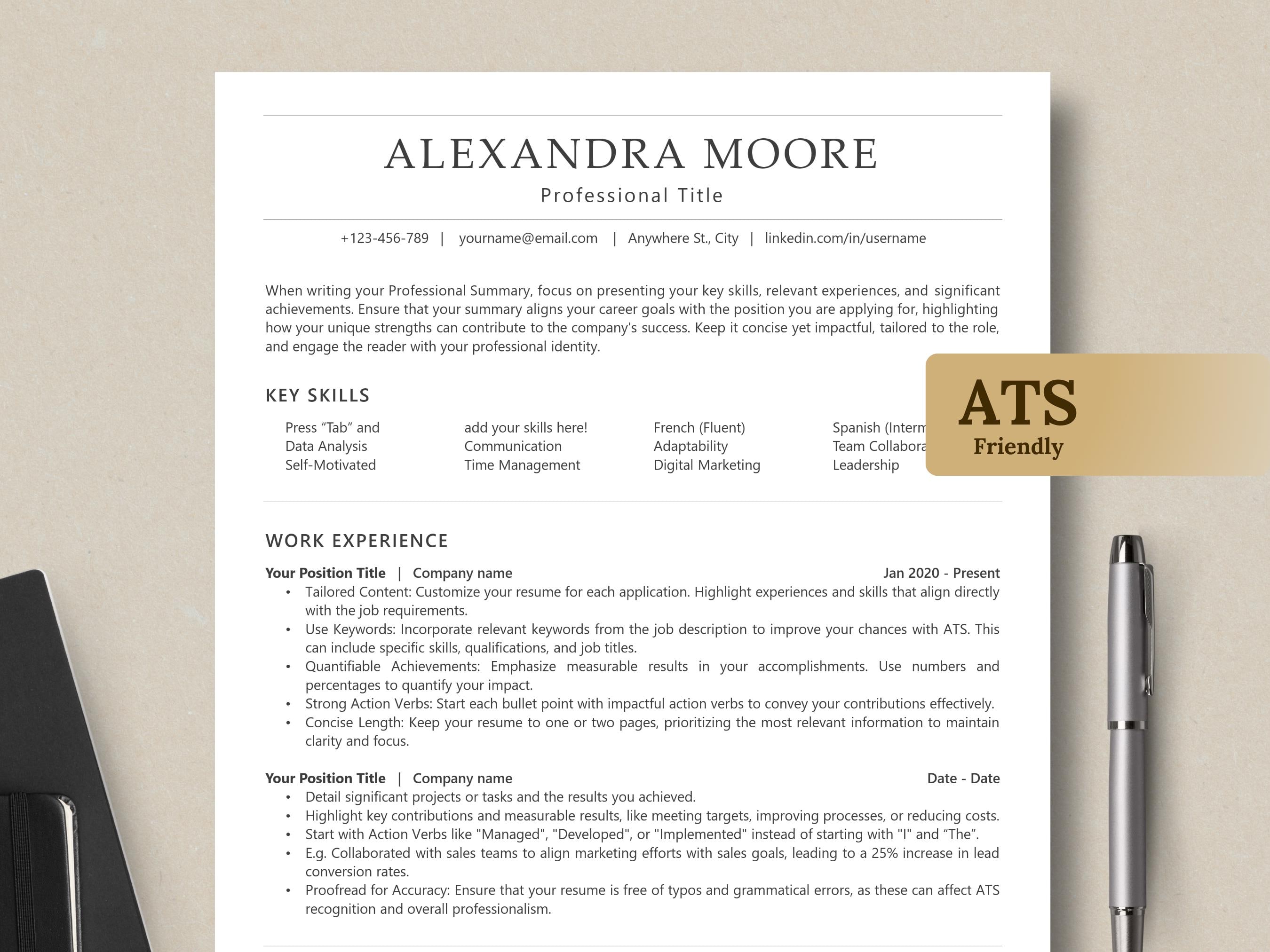 ATS Resume Template, Cover Letter, References (digital Download) - Etsy