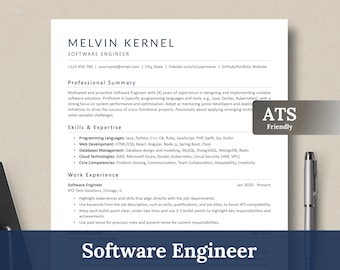 ATS Freundlicher Software-Ingenieur Lebenslaufvorlage und Anschreiben, professioneller Word-Lebenslauf für Software-Entwickler, Programmierer, Technologie-Lebenslauf