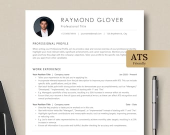 Czysty szablon CV ATS ze zdjęciem, minimalistyczny projekt CV (do natychmiastowego pobrania)