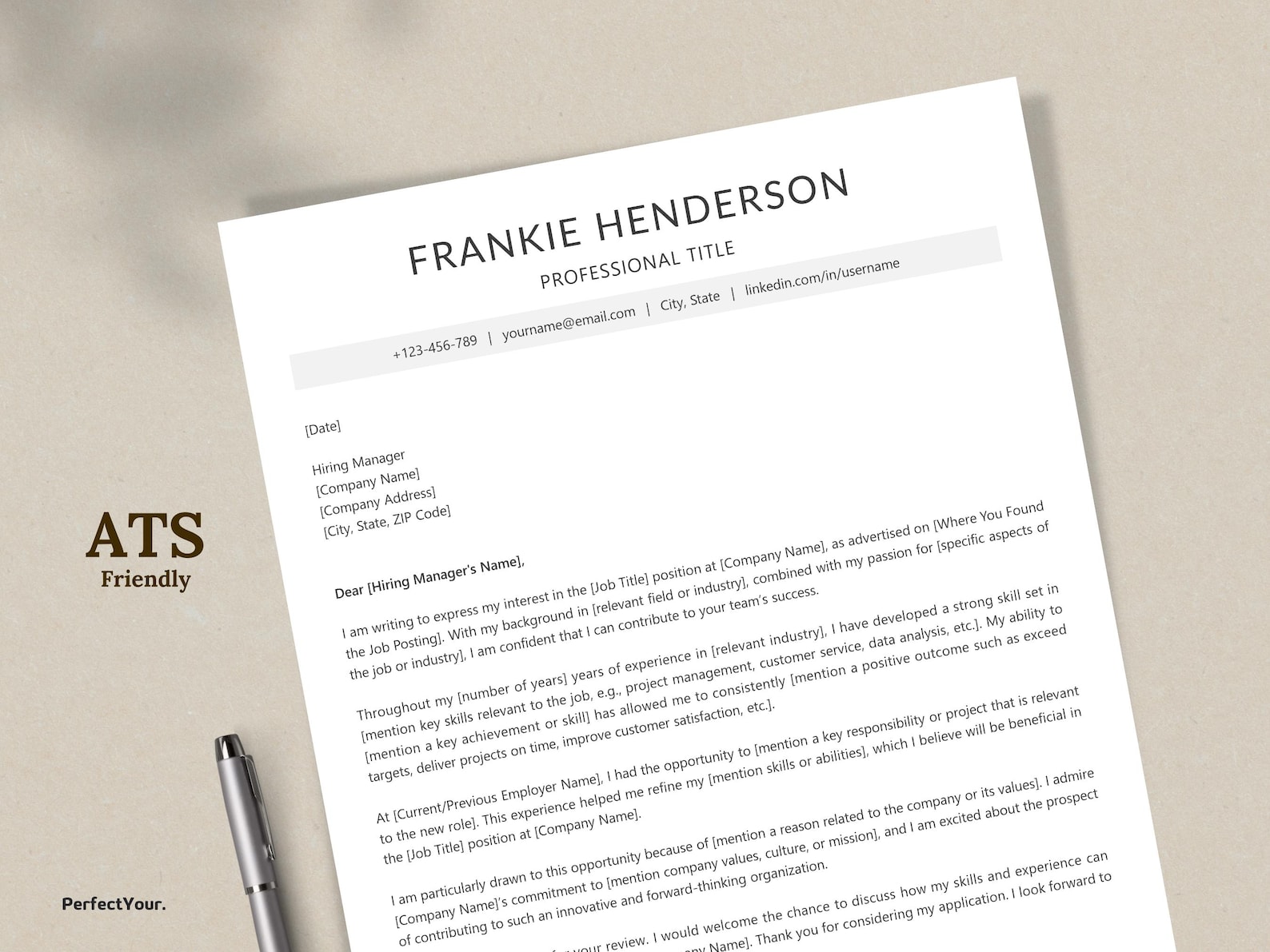 Ats Header Sample ATS Resume Cover Letter Template, Editable Sample (word, PDF) - Etsy