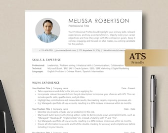 ATS Resume Template with Photo, Cover Letter (Word, Digital Download)