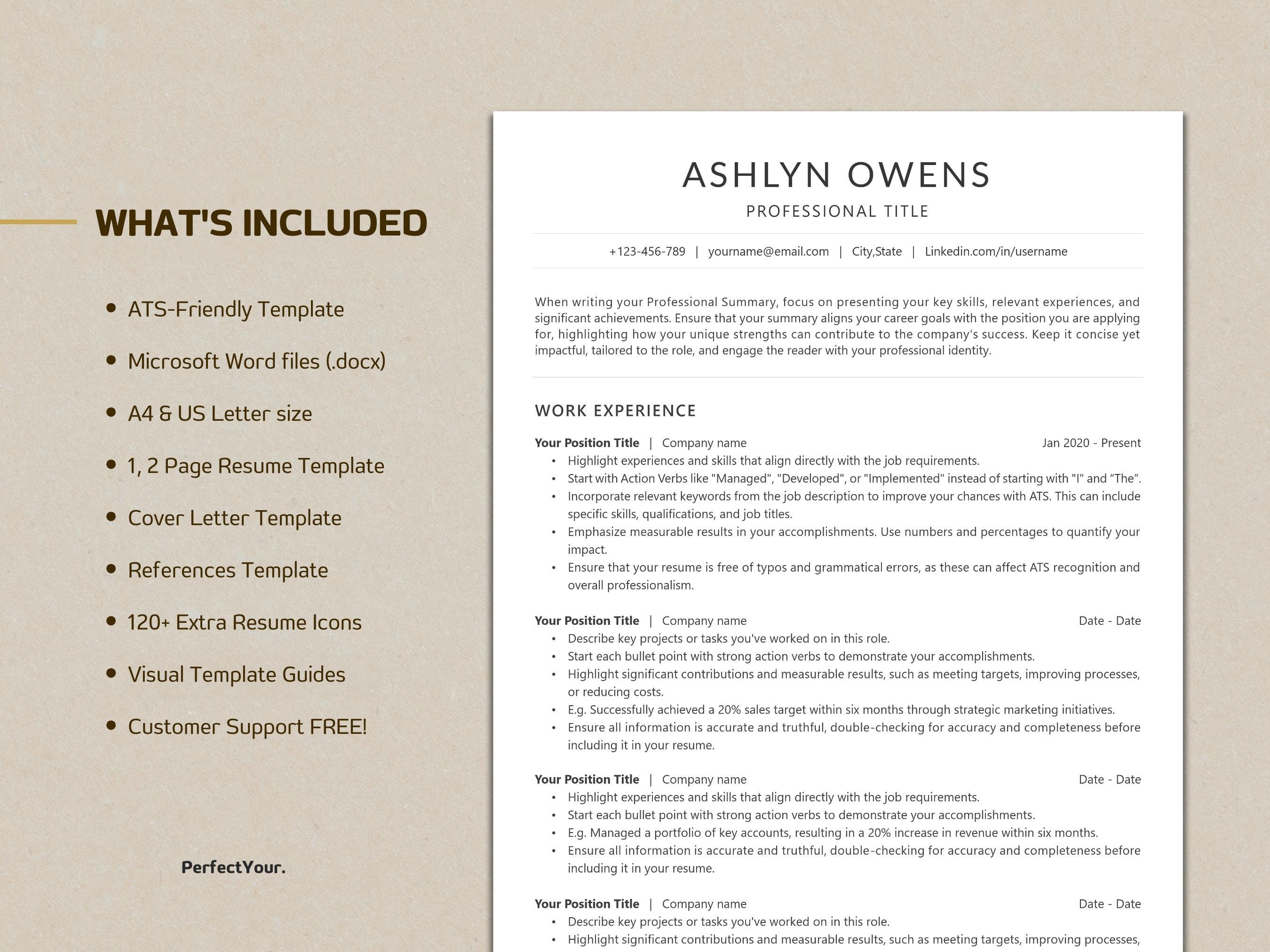Minimalist Resume Template, ATS Friendly CV, Cover Letter (digital ...