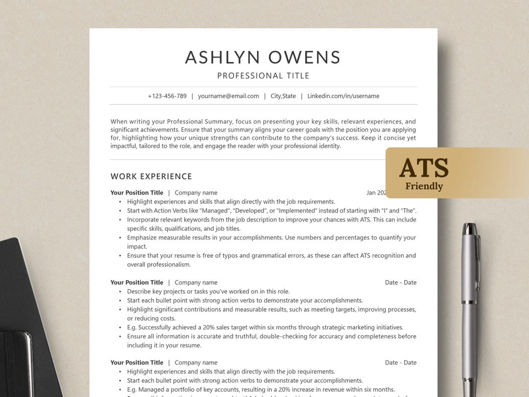 Minimalist Resume Template, ATS Friendly CV, Cover Letter (digital ...