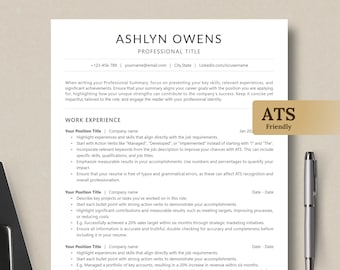 Minimalist Resume Template, ATS Friendly CV, Cover Letter (Digital Download)