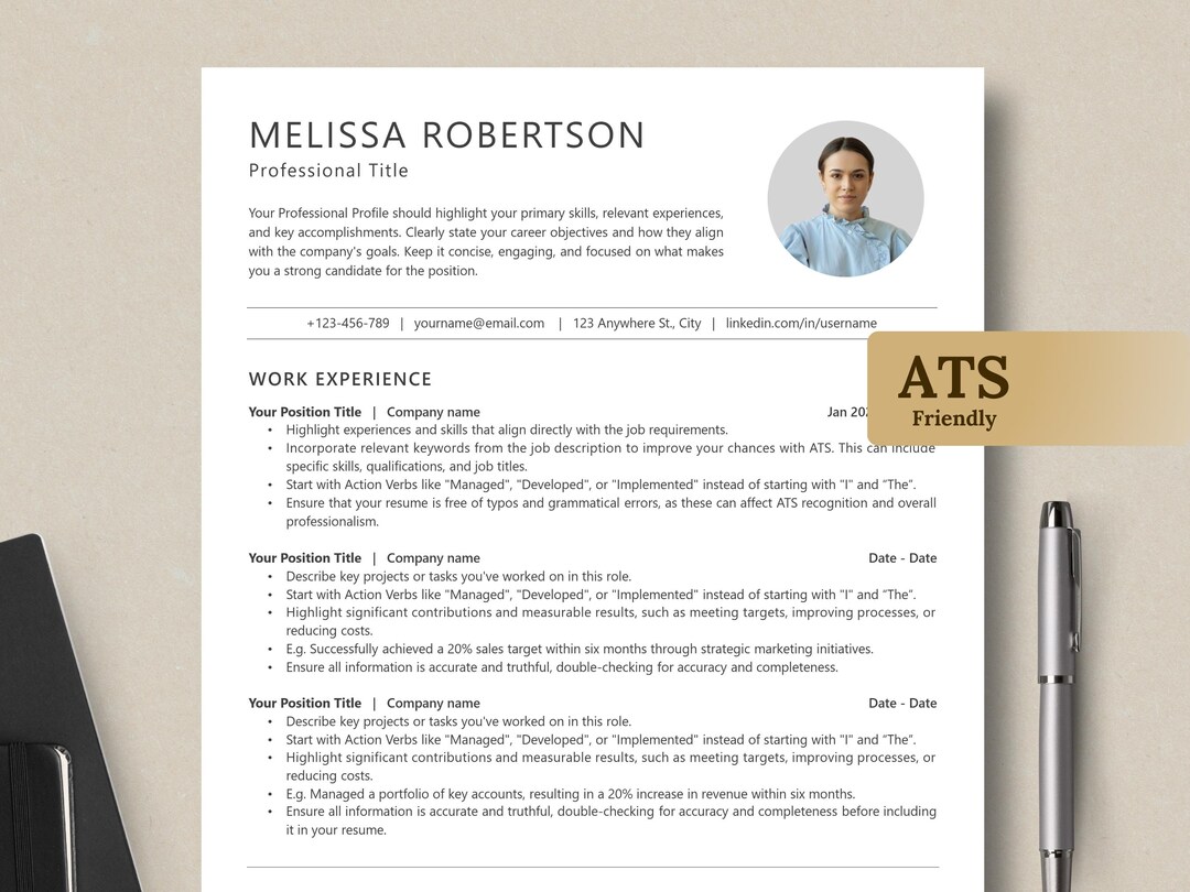Minimalist ATS Friendly Resume Template With Photo for Word ...