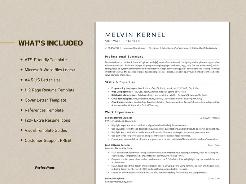ATS Friendly Software Engineer Resume Template: Professional CV (word ...