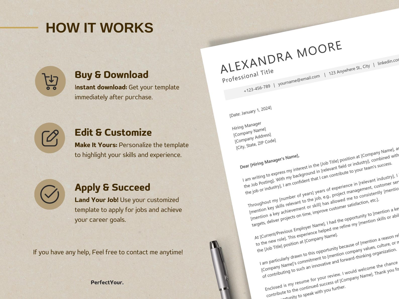Ats Header Sample ATS Cover Letter Template: Professional Word Design (editable Sample ...