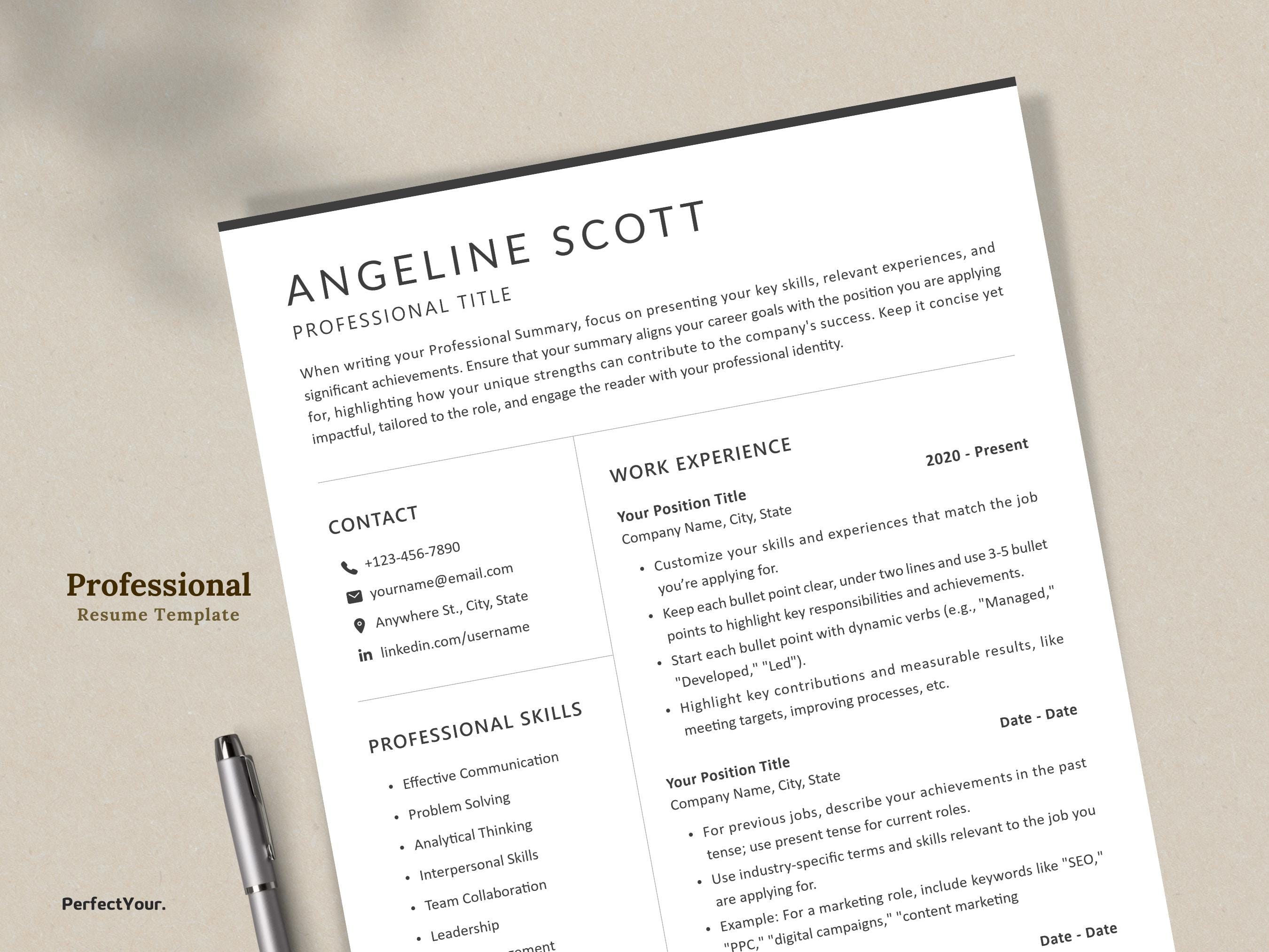 Minimalist Resume Template, Modern CV, Cover Letter (word .docx) - Etsy