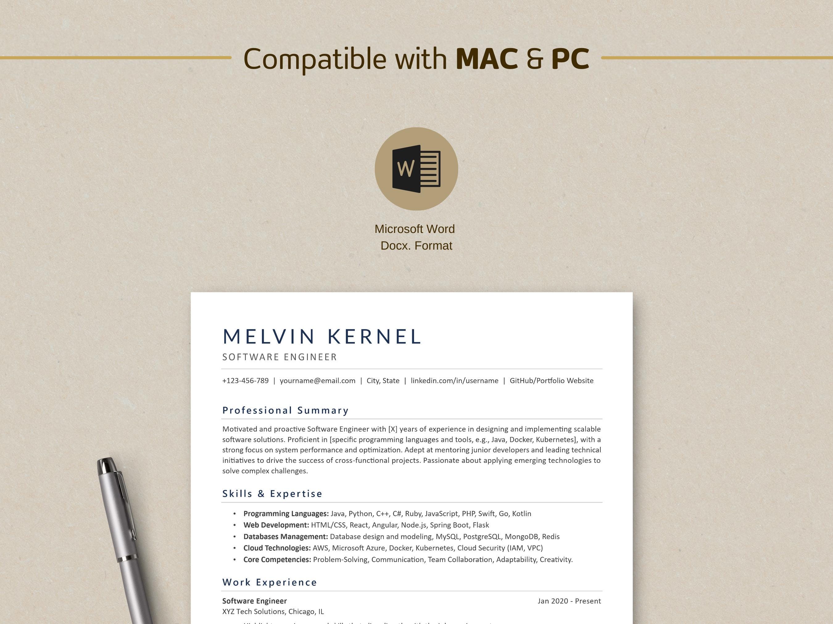 ATS Friendly Software Engineer Resume Template and Cover Letter