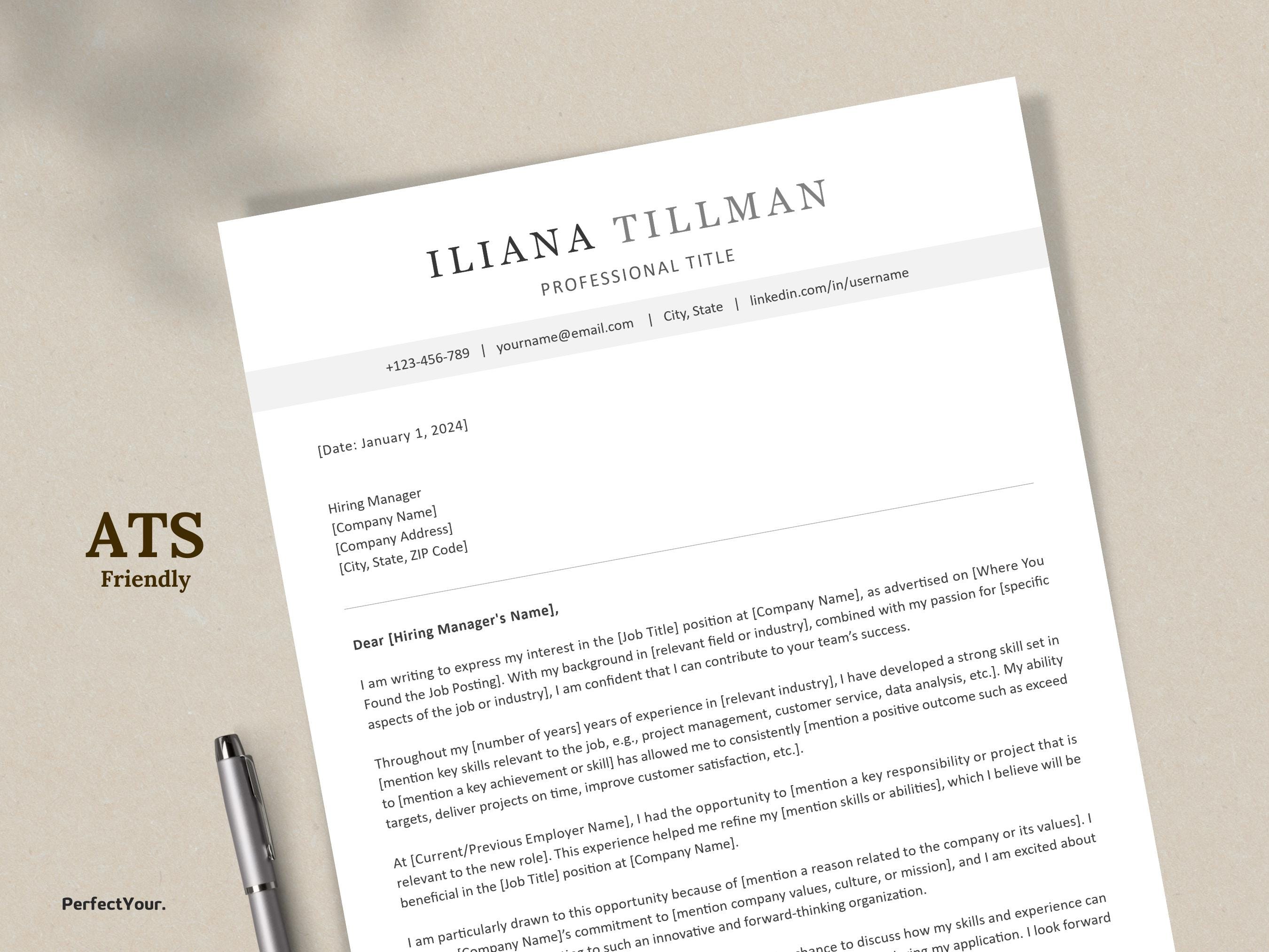 Modern Cover Letter Template, ATS Resume, Job Application (digital ...