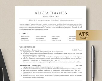 ATS Resume Template and Cover Letter, Minimalist CV (Word .docx, US Letter, A4)