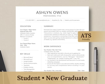 College Resume Template, Cover Letter, Minimalist CV (Word .docx)