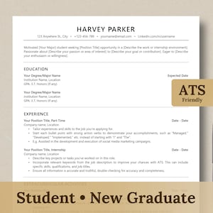 Simple College Graduate Resume Template, Student Resume and Cover Letter Template, 1 Page Resume, Entry-Level Resume, Basic ATS Resume Word