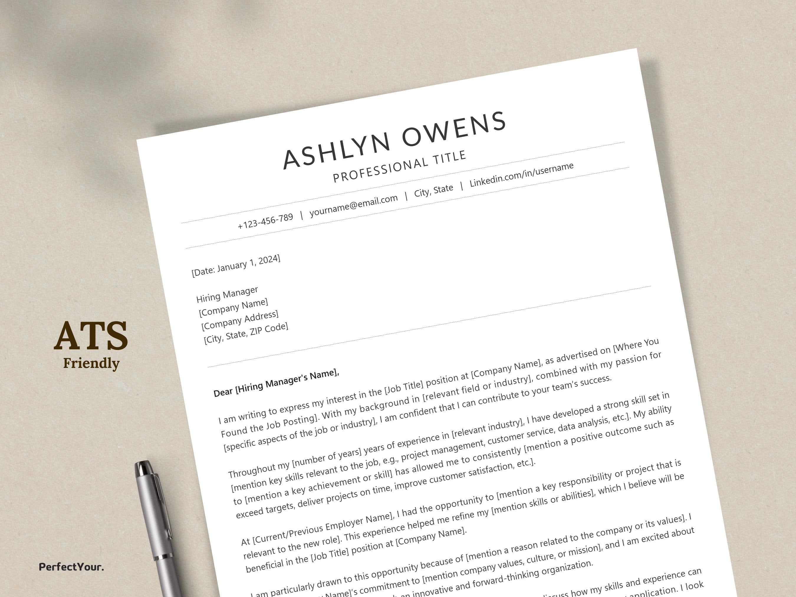 Editable Cover Letter Template: Professional Design, Pre-written Sample ...