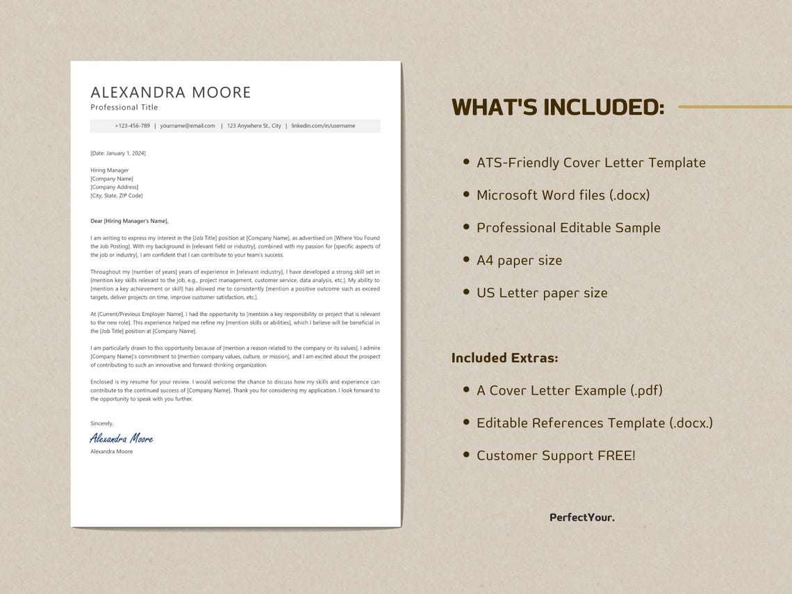 Ats Header Sample ATS Cover Letter Template: Professional Word Design (editable Sample ...