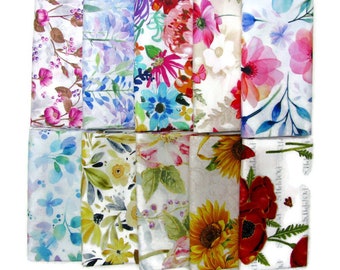 FLORAL FAT QUARTER pack, Ten assorted florals, Gorgeous flower prints, Junk Journals,  Premium quality cotton