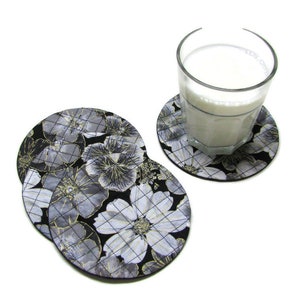 Quilted Cotton Coasters, Grey Floral, Set of Four