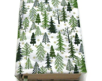 Book cover EASY READ paperback,  book protector, cotton, padded cover, for TALLER standard books!  Winter Evergreens