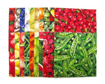 CHARM PACK Farmer's Market FORTY 5 inch squares, 100% premium cotton, fruit and vegetable charms! I spy quilts