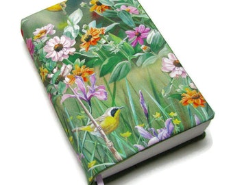 Book cover TRADE SIZE, large paperback,  book protector, bathroom reader, cotton, padded cover,  Garden Paradise